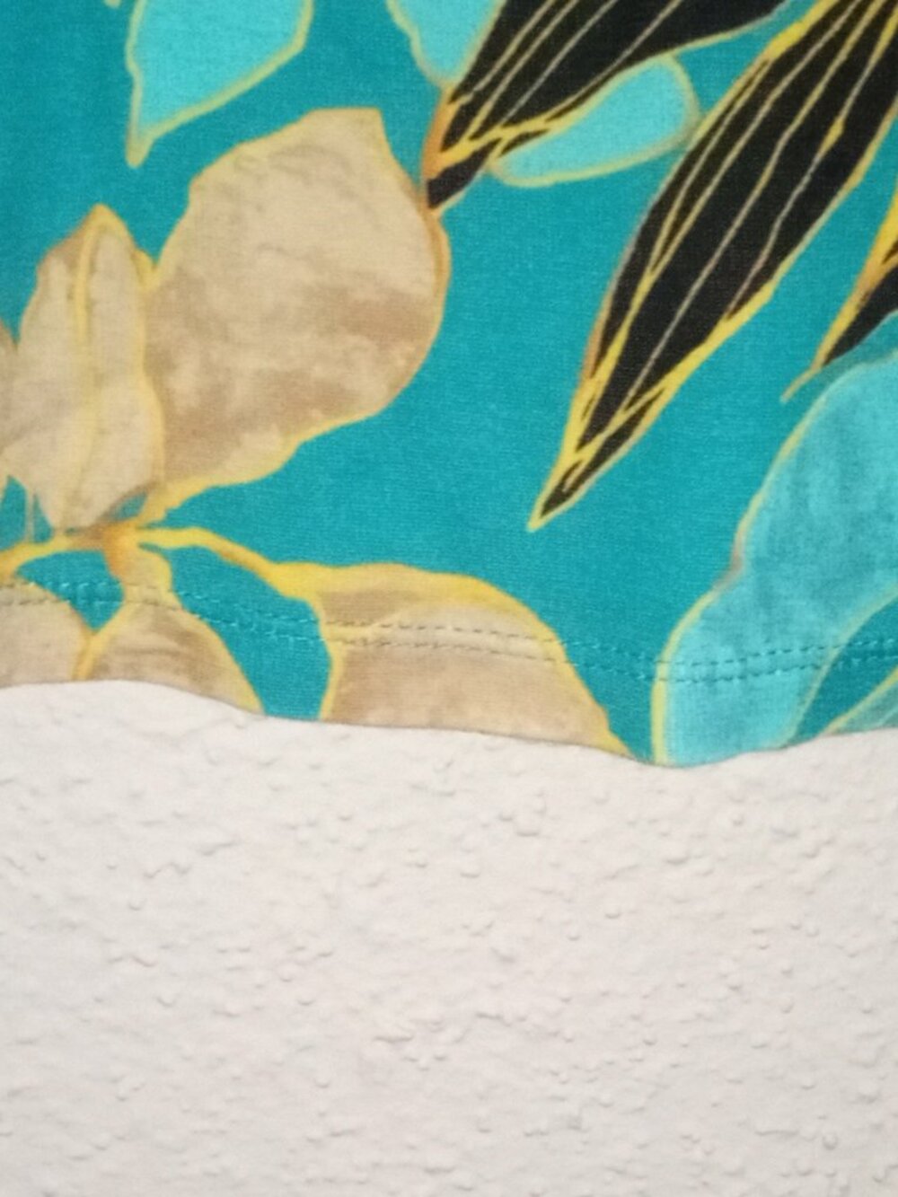 Chico’s XL 100% Pima Cotton Teal Tropical Floral Short Sleeve Top - Picture 7 of 8